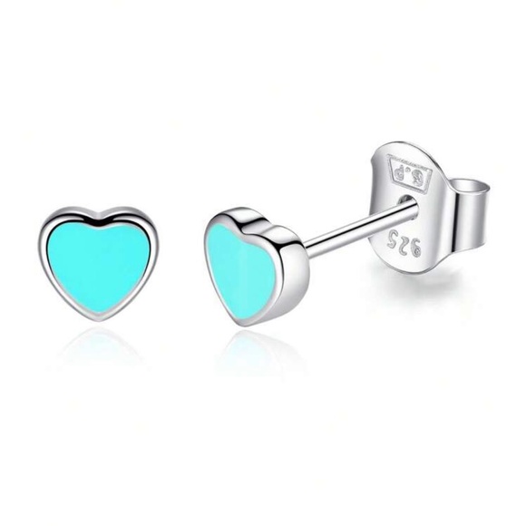 🩵STAMPED S925 Silver/Teal Heart Stud Earrings NWT - Picture 4 of 14